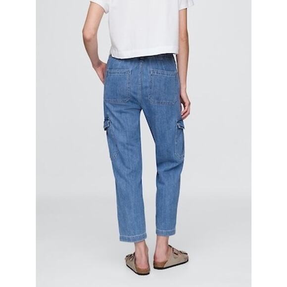 Gap NWT Denim Easy Cargo Joggers Medium Indigo Drawstring Cropped Pants Small - Picture 5 of 15